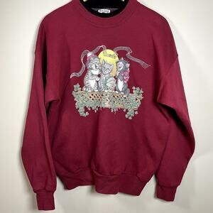 WHIM Z Maroon/Black LG Singing Cats Vintage Graphic Sweatshirt Novelty Cat Lover